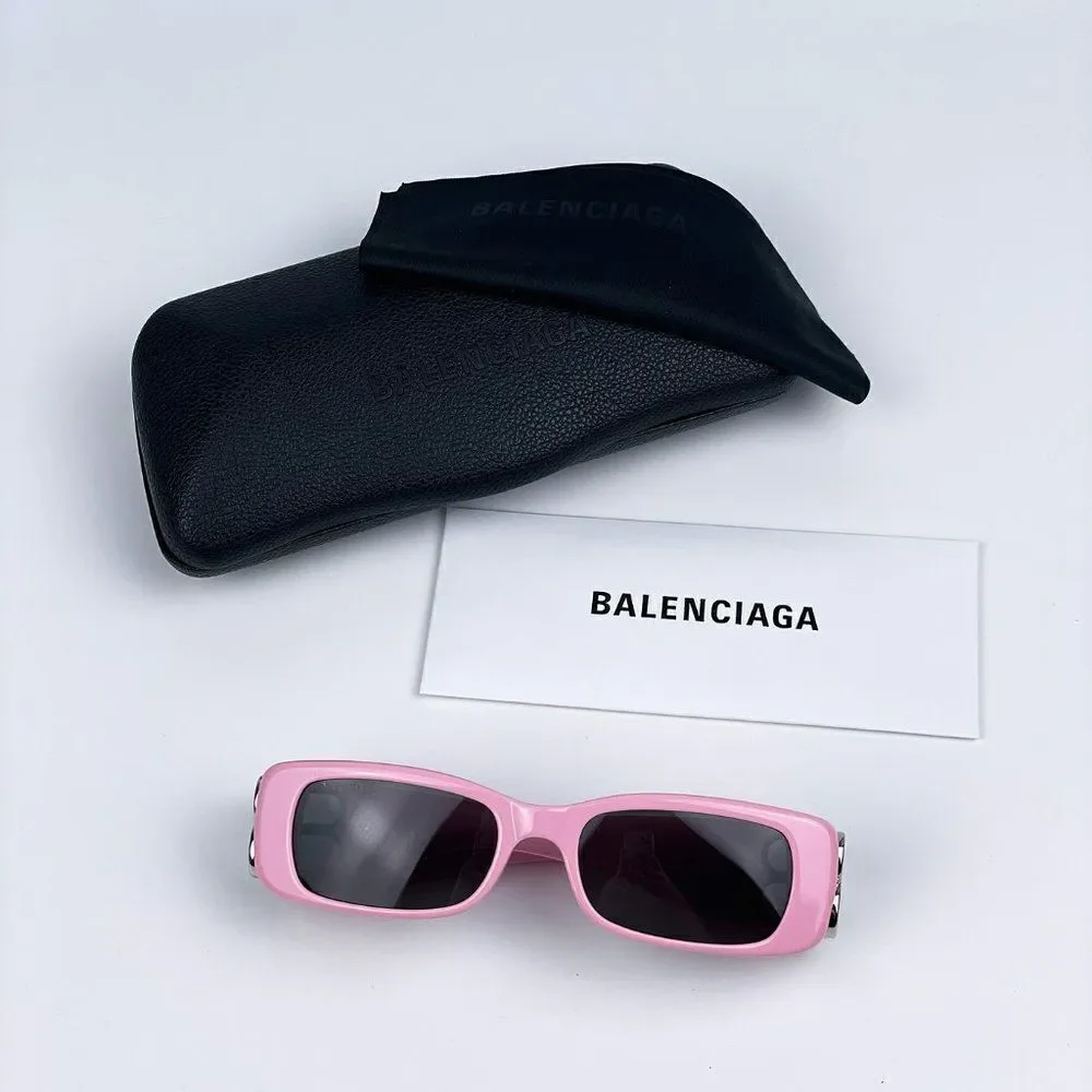 NEW Balenciaga BB0096S 012 Pink Silver Logo Grey Rectangle Unisex Sunglasses - Picture 13 of 13